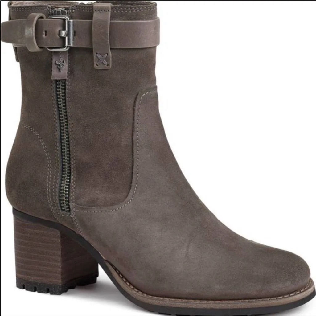 Trask Madison Waterproof Suede Taupe Gray Booties
